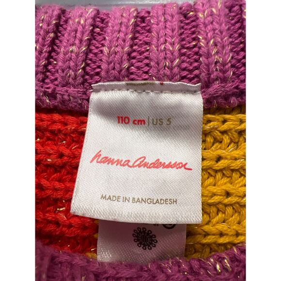 Hanna Anderson Girl Ribbed Knit Striped Pullover Sweater Dress Size 5 Multicolor - Picture 2 of 3